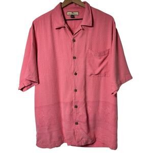 TOMMY BAHAMA 100% SILK PINK MEN BUTTON SHORT SLEEVE HAWAIIAN SHIRT SIZE LARGE